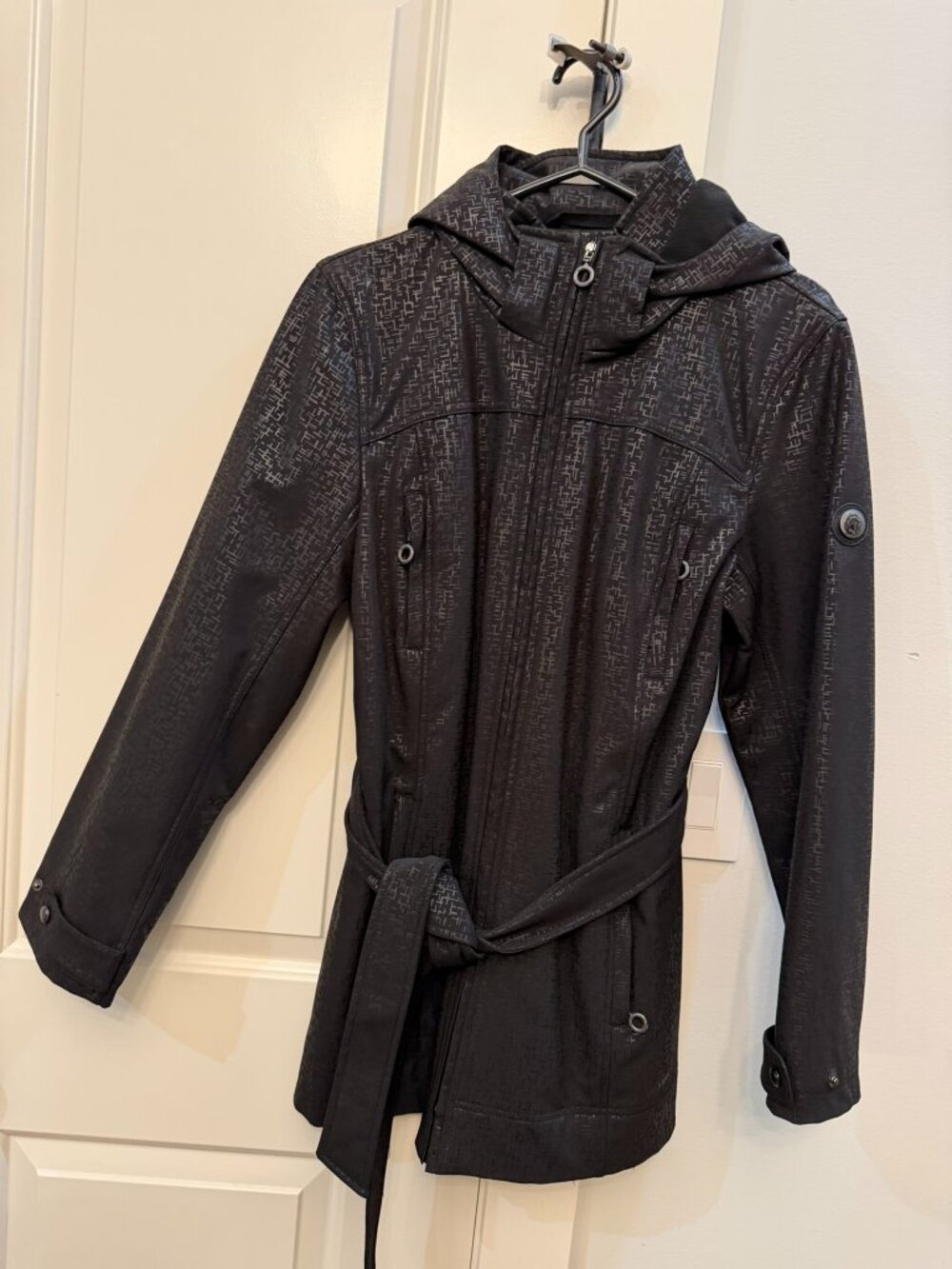 Calvin Klein Black Water-Resistant Trench Jacket with Detachable Hood | Size L